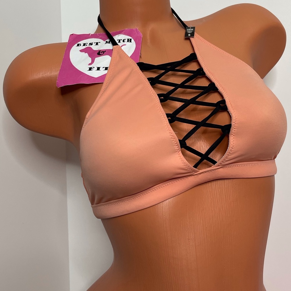 Victoria’s Secret PINK S Logo Bathing Suit Top Strappy Caged Cut Out Padded